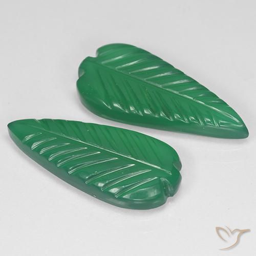 7.51 ctw Green Agate Stones, Natural Agate in Carved Leaf Shape for Sale