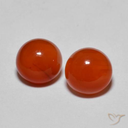 7mm Matching Round Agate Pair - Weight 2.82ct total / avg. 1.41ct each, Natural Gemstone, Reddish Orange Color in Translucent Clarity, Mohs Hardness 6.5 - 7 suitable for daily wear jewelry, Photo A