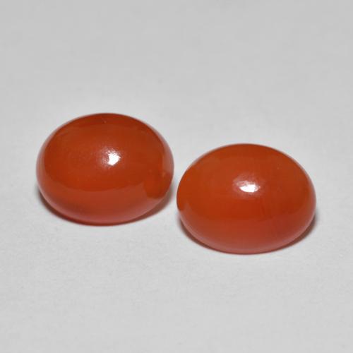 8.7 x 7mm Matching Oval Agate Pair - Weight 3.57ct total / avg. 1.79ct each, Orange Red Color in Transparent Clarity, Natural Gemstone, Mohs Hardness 6.5 - 7 suitable for daily wear jewelry, Photo A