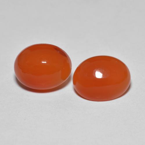 2pc Matching Oval Red Agates in Size 8.9 x 7.2mm, Weight 3.7ct total / avg. 1.85ct each, Orange Red in Transparent Clarity, Natural Gemstone, Mohs Hardness 6.5 - 7 suitable for daily wear jewelry, Photo A