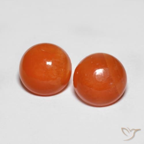 7mm Matching Round Agate Pair - Weight 2.36ct total / avg. 1.18ct each, Natural Gemstone, Light Orange Red Color in Translucent Clarity, Mohs Hardness 6.5 - 7 suitable for daily wear jewelry, Photo A