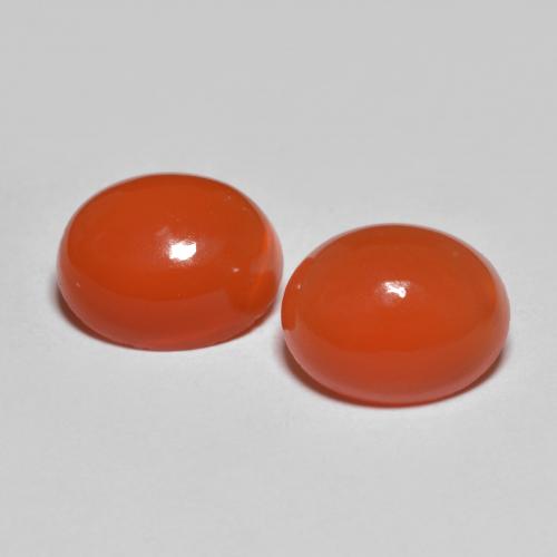 Matching Pair of 8.8 x 7.1mm Oval Cabochon Red Agate, Weight of 3.39ct total / avg. 1.7ct each, Matching Agate Pair in Transparent Clarity in Light Red Color, Natural dyed gemstone, Mohs Hardness 6.5 - 7 suitable for daily wear jewelry, Photo A