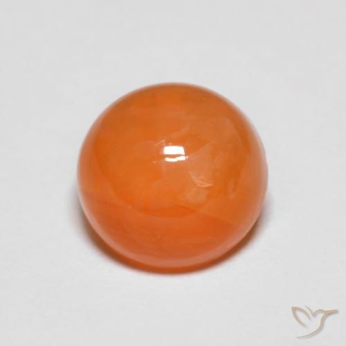 6.8mm Round Cabochon Orange Agate from India, Weight of 1.39ct, Natural dyed Gemstone in Translucent Clarity, 1pc Agate - Color: Warm Apricot Orange, Mohs Hardness of 6.5 - 7 suitable for daily wear jewelry, Photo A