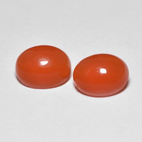 Paire assortie d'agate Rouge Ovale de 7,9 x 6,2mm, poids total de 2,54 ct (1,27 ct en moyenne pour chaque), paire d'agate assorties de pureté Transparent et de couleur Rouge orange léger, pierre gemme naturelle Teinté, dureté Mohs de 6.5 à 7 convient aux bijoux de tous les jours, pierre de sagesse, Photo A