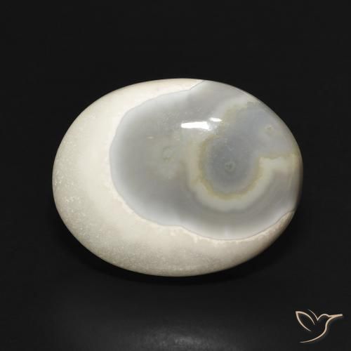 14.96 ct White Agate Gemstone, Agate Gem in Oval Cabochon Shape for Sale.