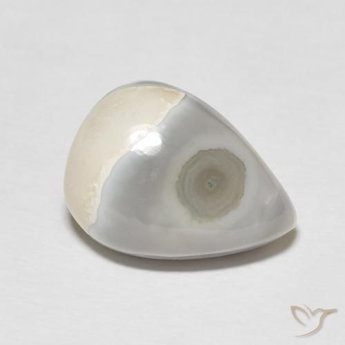 8.53 ct White Agate Stone, Natural Agate in Pear Cabochon Shape for Sale