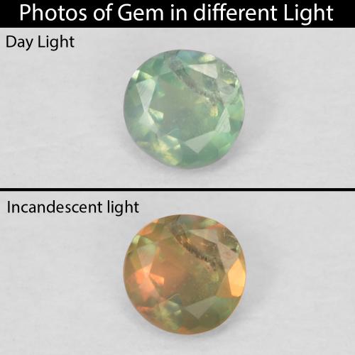 来自马达加斯加 0,05 克拉圆形浅绿色亚历山大变石,尺寸 2,2 mm 毫米,天然宝石,VS 净度,1 圆形切面亚历山大变石,莫氏硬度为 8,5 适合日常佩戴饰品, Photo A