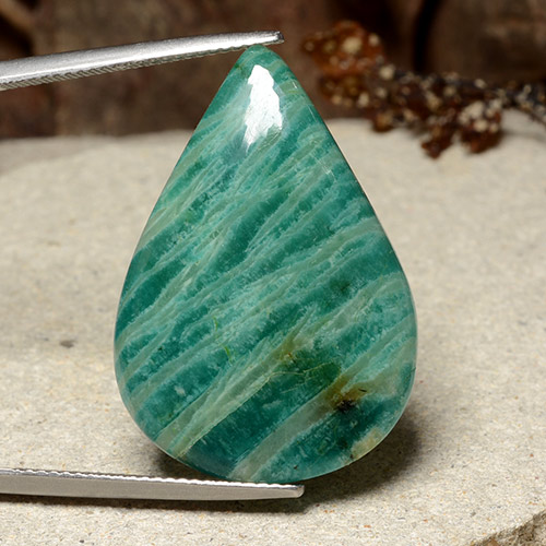 Bright Bluish Green Amazonite Gem - 25.4ct Pear Cabochon (ID: 484645)