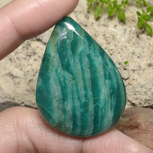 Cool Green Amazonit Edelstein - 56.4ct Birnen Cabochon (ID: 484658)
