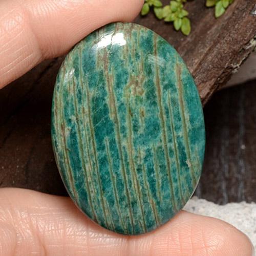 Pine Green Amazonit Edelstein - 66.2ct Oval Cabochon (ID: 484686)