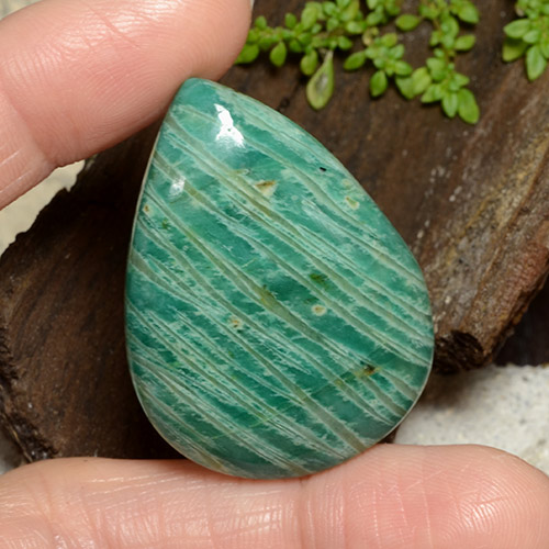 Pine Green Amazonit Edelstein - 68.1ct Birnen Cabochon (ID: 484689)