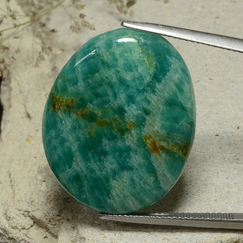 Pine Green Amazonit Edelstein - 24.5ct Oval Cabochon (ID: 484745)