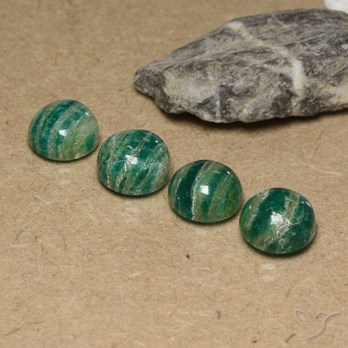 Lot of 4pc Round Green Amazonite from Madagascar - Size 9.2mm, Weight 12.05ct total / avg. 3.01ct each, Color: Medium Green, Mohs Hardness 6 - 6.5, Photo A