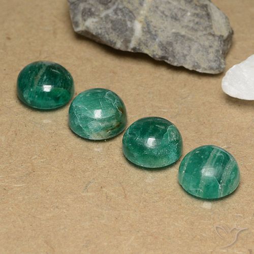 Lot of 4pc Round Cabochon Green Amazonite from Madagascar - Size 9.2mm, Weight 11.91ct total / avg. 2.98ct each, Color: Cool Green, Mohs Hardness 6 - 6.5, Photo A