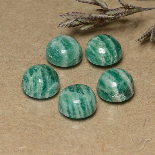 5pc 7.2mm Round Amazonite Lot - 7.87ct total Weight / avg. 1.57ct each, Color: Medium Green, Mohs Hardness 6 - 6.5, Photo A