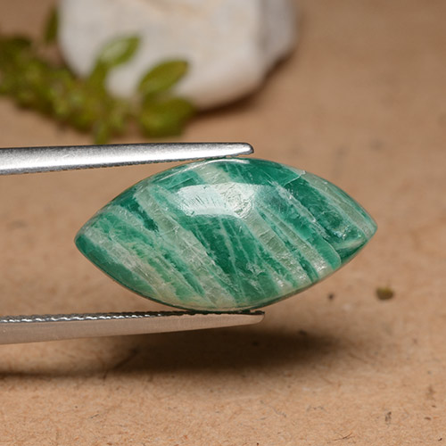 Amazzonite 20,1 x 10,3mm verde Cabochon taglio marquise dal Madagascar, peso di 8,89 ct, gemma naturale non trattati in purezza Opaque, 1 pezzo Amazzonite - Colore: Verde freddo, durezza Mohs di 6 - 6,5, Photo A
