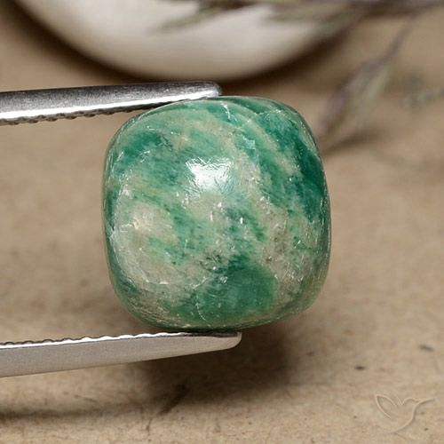 5.56 ct Green Amazonite, 10.3 x 10.3 mm Cushion Cut From Madagascar, Photo A
