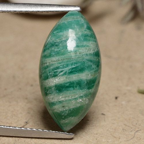 7.1 ct Green Amazonite, 18 x 9.3 mm Marquise Cut From Madagascar, Photo A