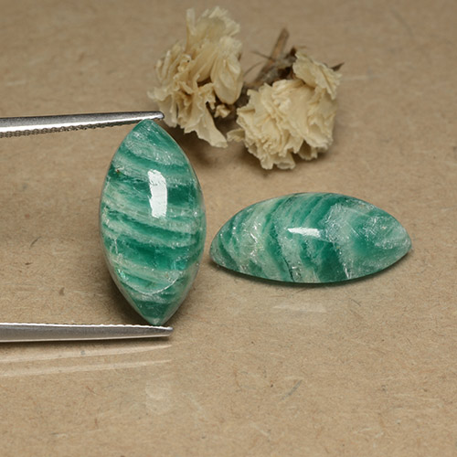 Pine Green Amazonite Gem - 9.1ct Marquise Cabochon (ID: 491748)