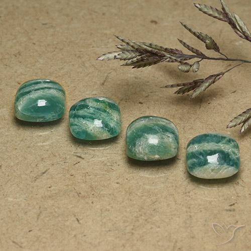5.92 ctw Green Amazonite Stones, Natural Amazonite in Cushion Cabochon Shape for Sale