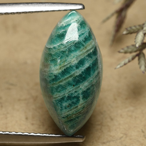 Amazonite Vert Marquise 17,5 x 8,9mm de Madagascar, poids de 6,8 ct, pierre gemme naturelle Non traité de pureté Opaque , 1 pièce d'amazonite marquise cabochon, couleur : Vert pin, dureté de Mohs de 6 à 6.5, Photo A