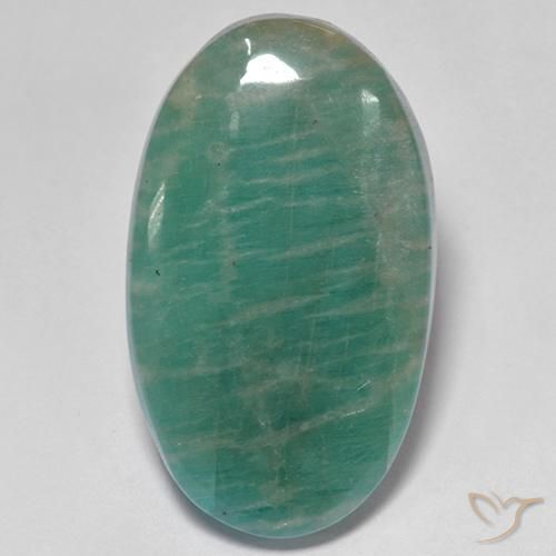 21.49ct Oval Cabochon Turquoise Amazonite from Madagascar, Dimension 26.8 x 15.9mm, Natural untreated Gemstone, Translucent Clarity, 1 piece Amazonite in Bluish Green Color, Mohs Hardness of 6 - 6.5, Photo A