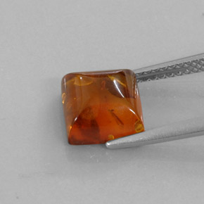 1.23 ct Orange Amber Gemstone, Amber Gem in Square Cabochon Shape for Sale.