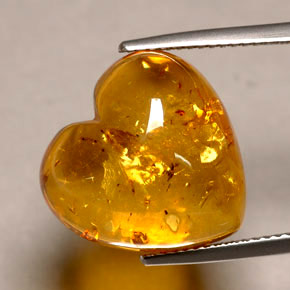 5.82 ct Orange Amber Gemstone, Amber Gem in Heart Cabochon Shape for Sale.