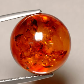 6.16 ct Orange Amber Gemstone, Amber Gem in Round Cabochon Shape for Sale.
