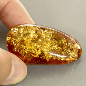 Amber Gemstone in 39.7 x 21 mm Size for Sale, Amber Stone in Yellow Orange Color