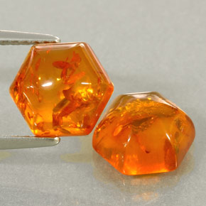 2.07 ct Orange Amber Stone, Natural Amber in Hexagon Cabochon Shape for Sale