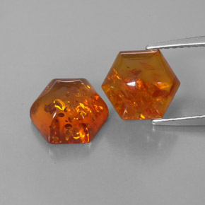 2.13 ct Orange Amber Stone, Natural Amber in Hexagon Cabochon Shape for Sale