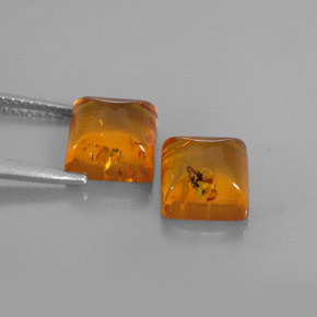 Amber Gemstone in 8 x 8 mm (calibrated) Size for Sale, Amber Stone in Yellow Orange Color
