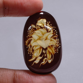 17.34 ct Brown Amber Gemstone, Amber Gem in Carved Flower Shape for Sale.