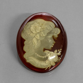 18.51 ct Brown Amber Gemstone, Amber Gem in Carved Cameo Shape for Sale.