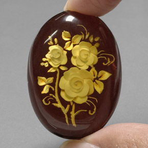 20.50 ct Brown Amber Gemstone, Amber Gem in Carved Rose Shape for Sale.