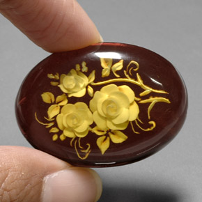 20.50 ct Brown Amber Stone, Natural Amber in Carved Rose Shape for Sale