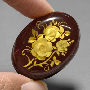 Amber Gemstone in 35.1 x 25.4 mm Size for Sale, Amber Stone in Orange Brown Color