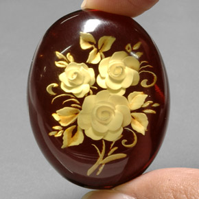 28.39 ct Brown Amber Gemstone, Amber Gem in Carved Rose Shape for Sale.
