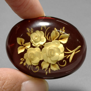 28.39 ct Brown Amber Stone, Natural Amber in Carved Rose Shape for Sale