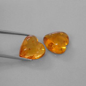 11.17 ct Orange Amber Gemstone, Amber Gem in Heart Cabochon Shape for Sale.