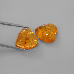 11.12 ct Orange Amber Gemstone, Amber Gem in Heart Cabochon Shape for Sale.