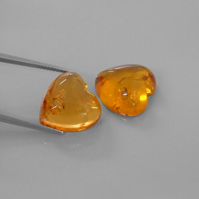11.34 ct Orange Amber Gemstone, Amber Gem in Heart Cabochon Shape for Sale.