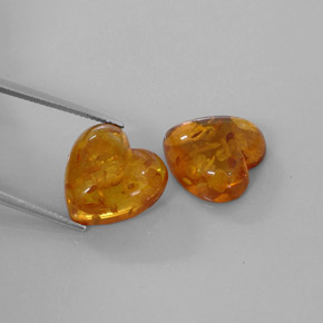 9.41 ct Orange Amber Gemstone, Amber Gem in Heart Cabochon Shape for Sale.