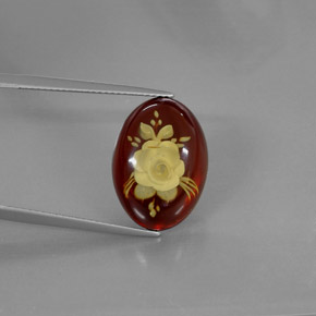 3.92 ct Orange Amber Gemstone, Amber Gem in Carved Flower Shape for Sale.
