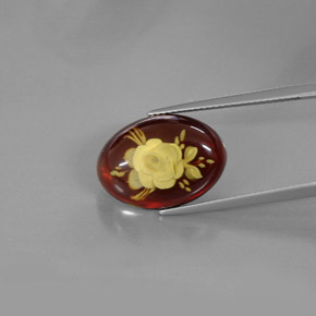 3.92 ct Orange Amber Stone, Natural Amber in Carved Flower Shape for Sale