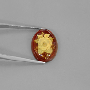 4.09 ct Orange Amber Gemstone, Amber Gem in Carved Flower Shape for Sale.