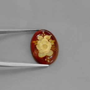 5.43 ct Orange Amber Gemstone, Amber Gem in Carved Flower Shape for Sale.