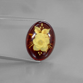 5.44 ct Orange Amber Gemstone, Amber Gem in Carved Flower Shape for Sale.