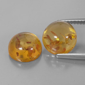3.46 ct Orange Amber Stone, Natural Amber in Round Cabochon Shape for Sale